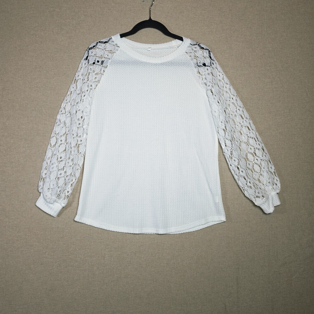Waffle Knit Crochet Long Sleeve Sweater